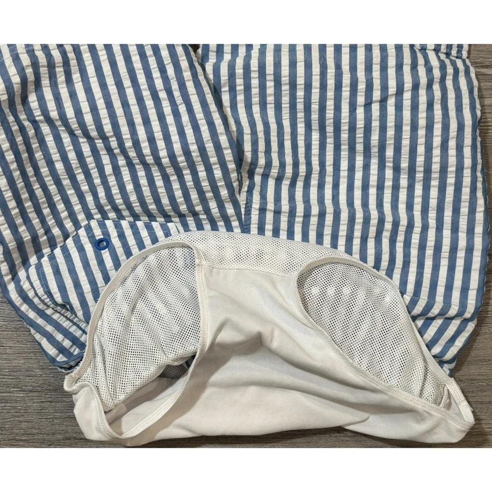 Cat & Jack Boys Blue White Seersucker Stripe Swim Trunks Size L 10/12 Drawstring